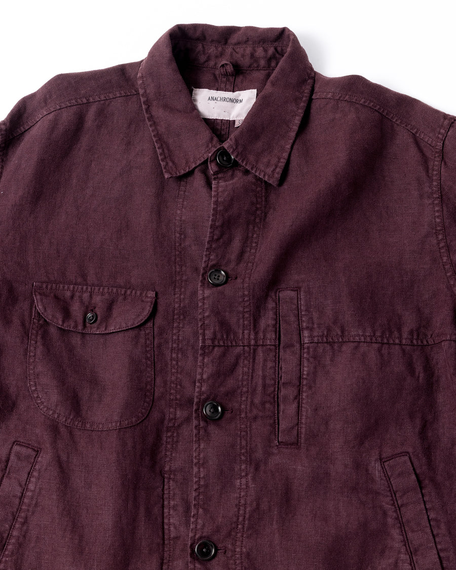 SULFUR DYED LINEN UTILITY JACKET BURGUNDY