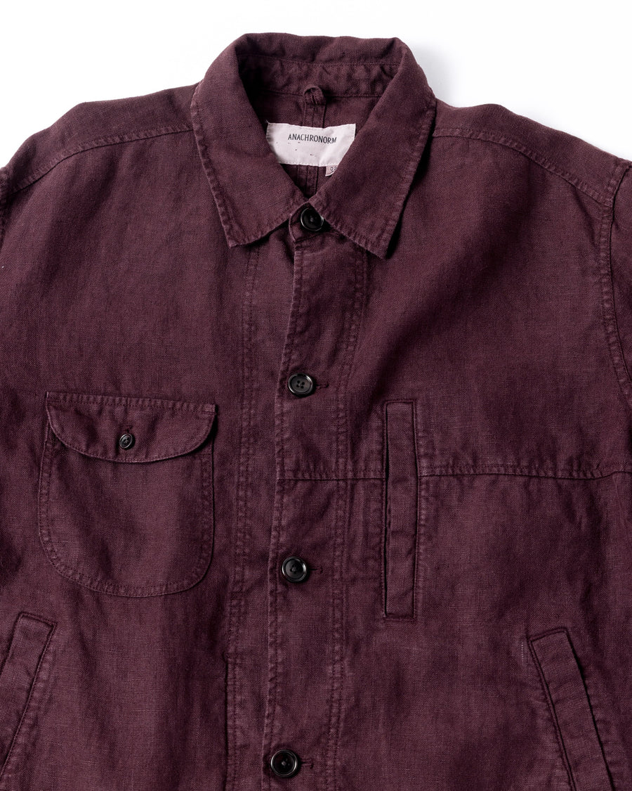 ANACHRONORM / SULFUR DYED LINEN UTILITY JACKET - BURGUNDY