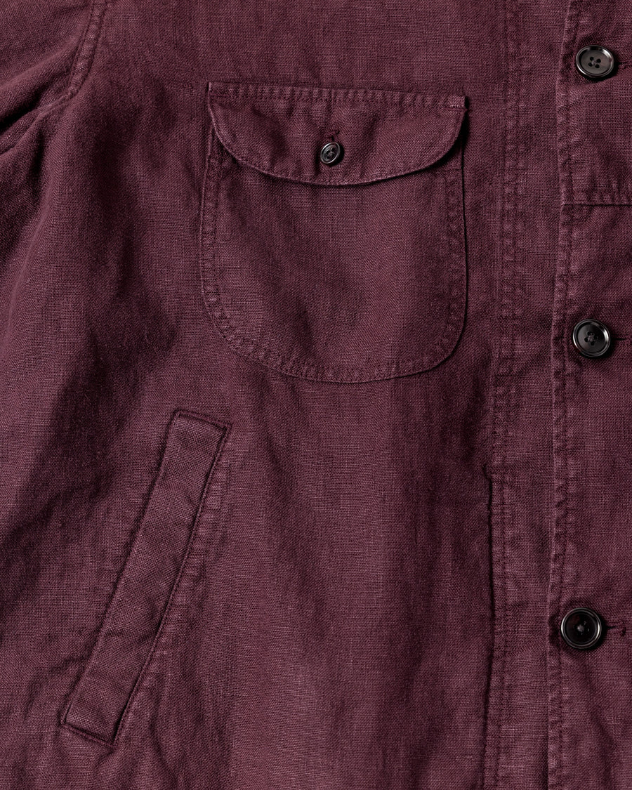SULFUR DYED LINEN UTILITY JACKET BURGUNDY