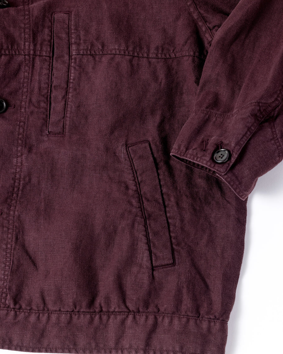 SULFUR DYED LINEN UTILITY JACKET BURGUNDY