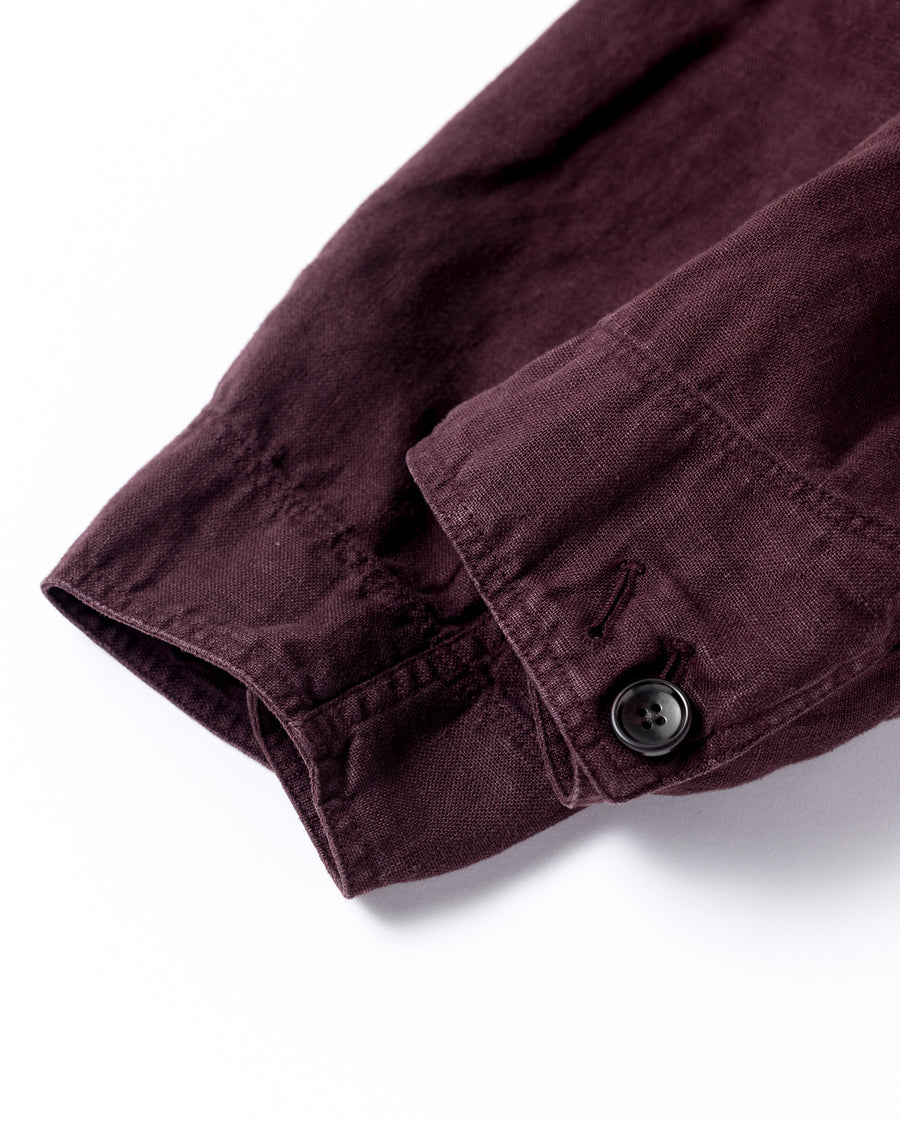SULFUR DYED LINEN UTILITY JACKET BURGUNDY