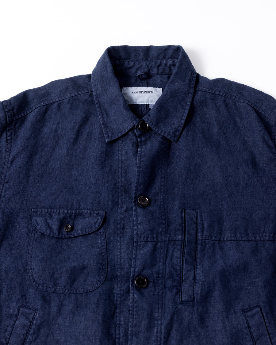 SULFUR DYED LINEN UTILITY JACKET NAVY