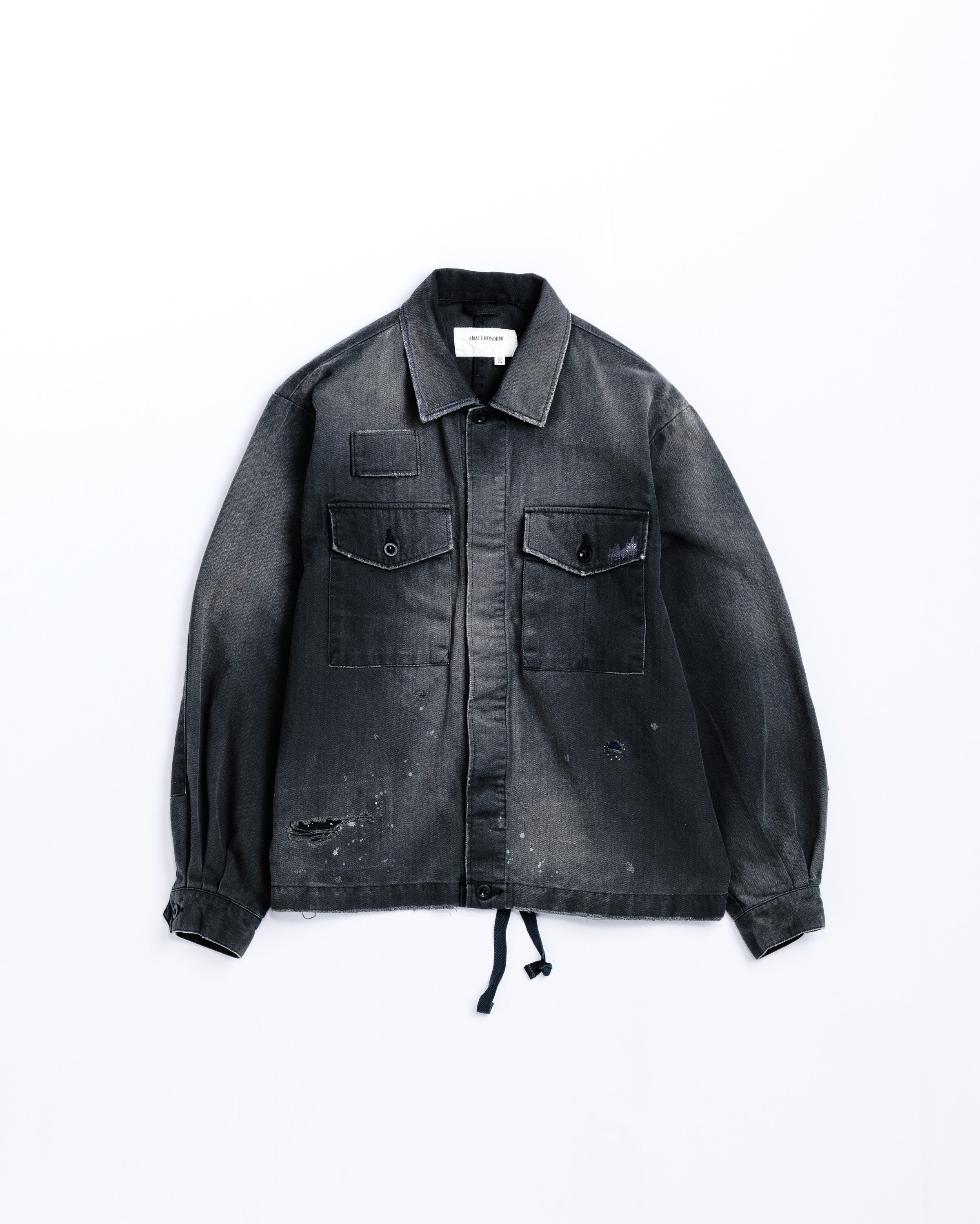 REMAKED HERRINGBONE MILITARY SHIRTS JACKET BLACK