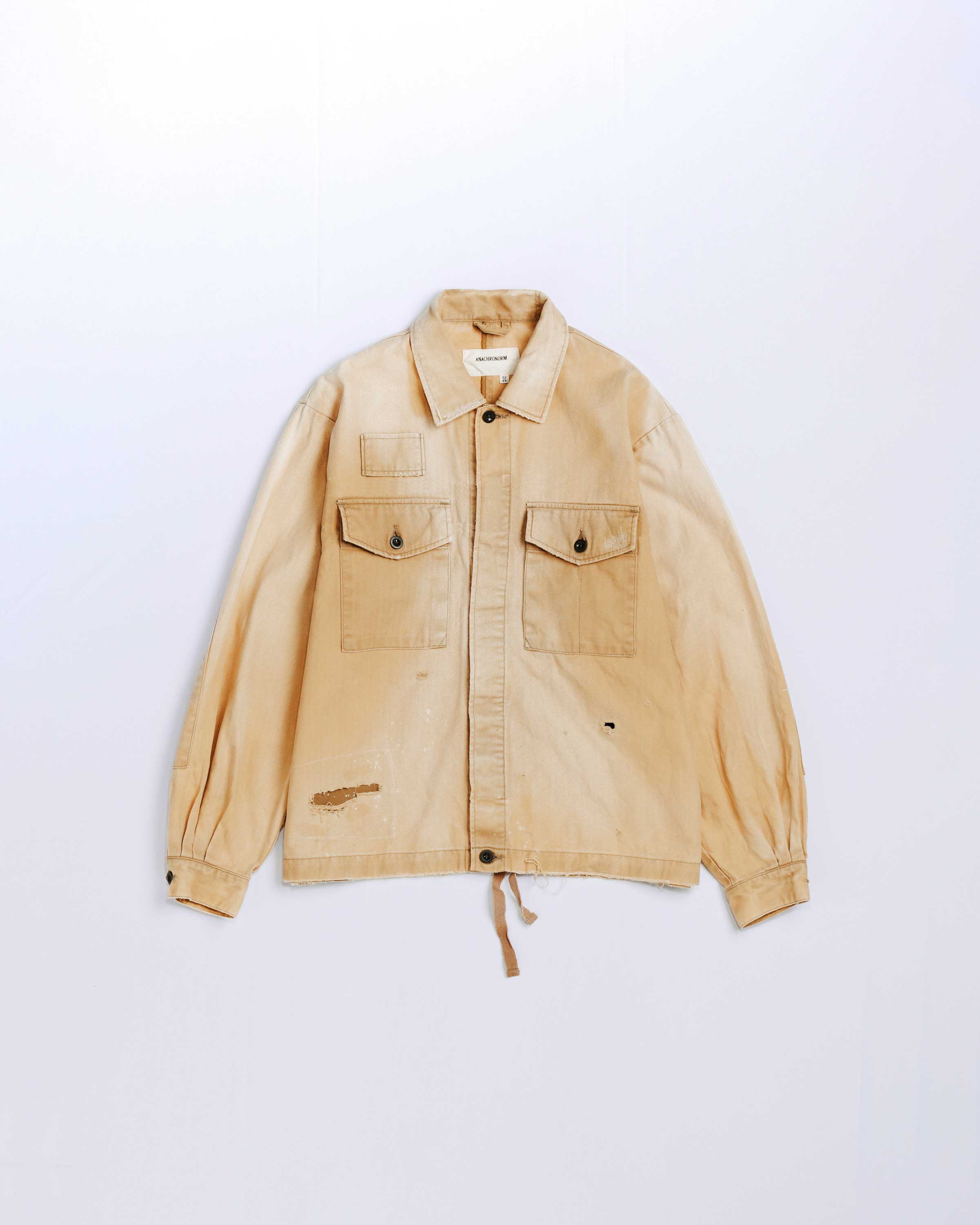 REMAKED HERRINGBONE MILITARY SHIRTS JACKET KHAKI