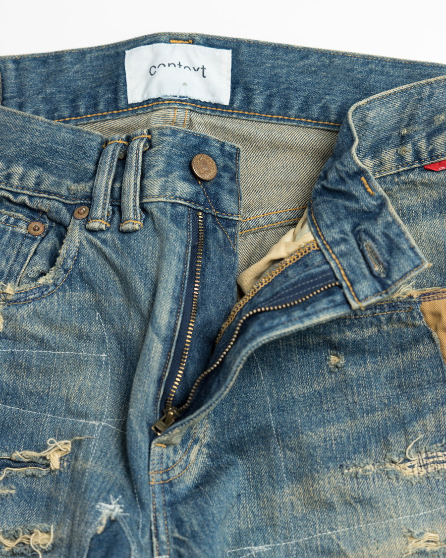 CONTEXT-002-RE DRAPED STRAIGHT 5P DENIM PANTS – TIME RECONSTRUCTED INDIGO(REMAKE)  FRONT UP