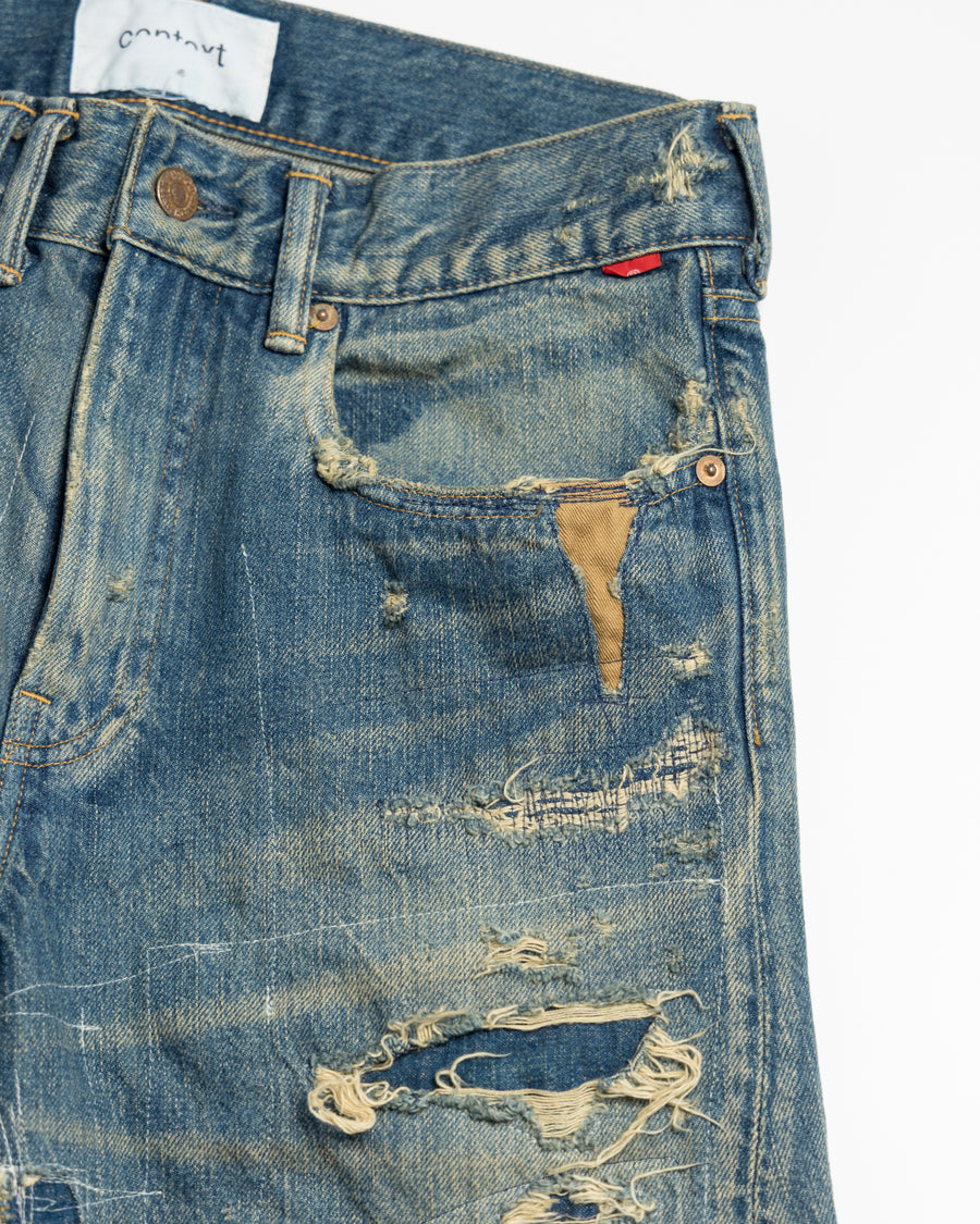 CONTEXT-002-RE DRAPED STRAIGHT 5P DENIM PANTS – TIME RECONSTRUCTED INDIGO(REMAKE)  POCKET UP