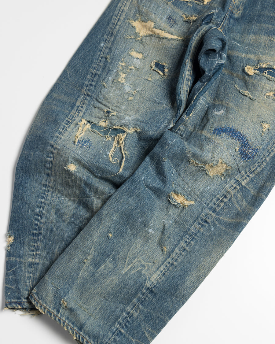 CONTEXT-002-RE DRAPED STRAIGHT 5P DENIM PANTS – TIME RECONSTRUCTED INDIGO(REMAKE)  FRONT  UPNDER UP