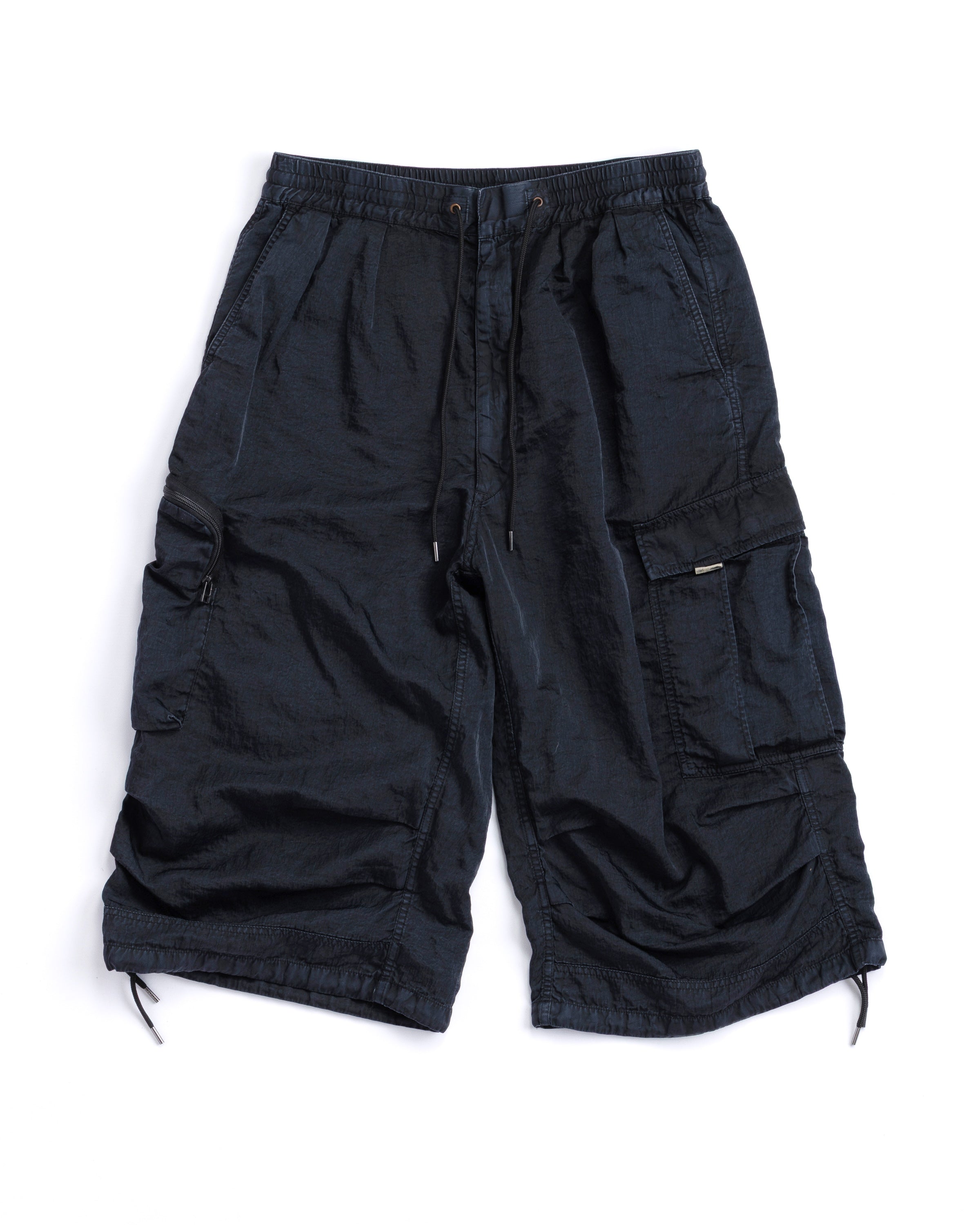 SHADED NYLON 3/4 CARGO EASY PANTS BLACK