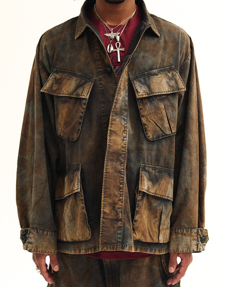 リップストップオリジナルリアルツリー生地を硫化染めしたファティーグジャケット