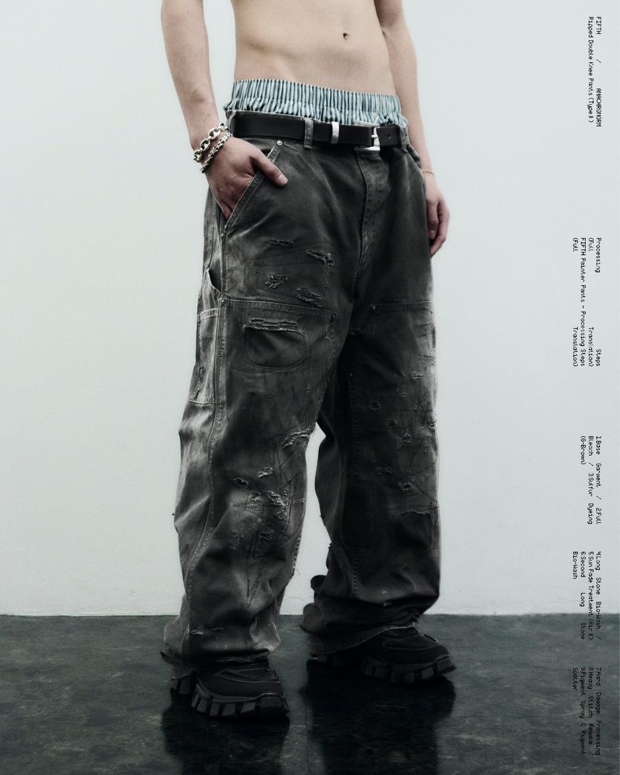 Ripped Double Knee Pants (TypeⅡ) G-Brown – ANACHRONORM
