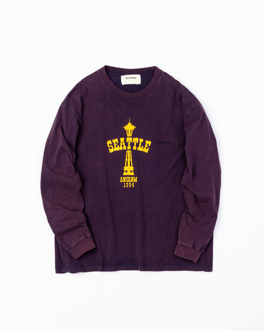 AN240 SPACE NEEDLE DAMAGED L/S T-S PURPLE