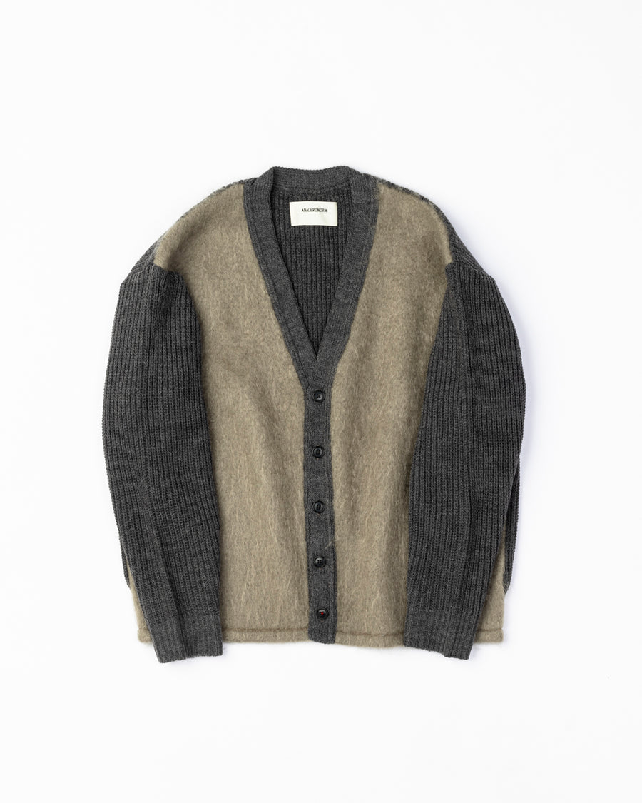 AN257 MOHAIR COMBINATION CARDIGAN CHARCOAL