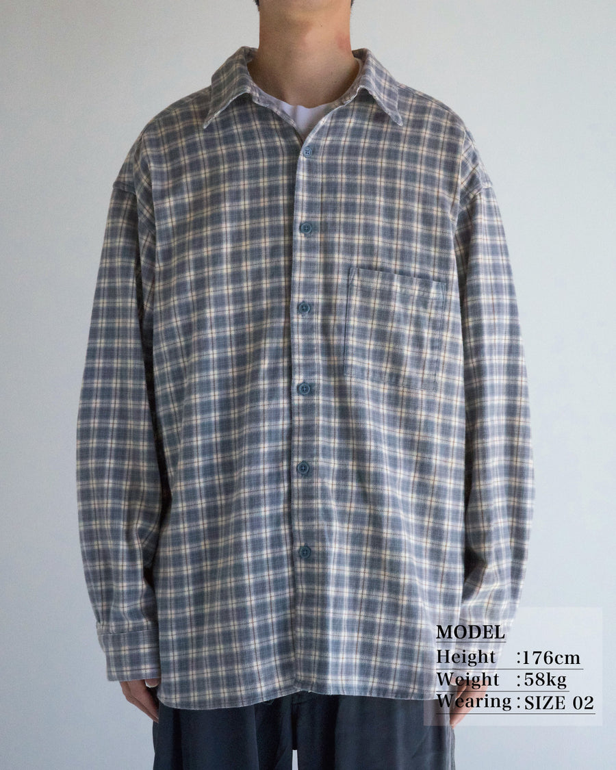 ANACHRONORM チェック ワイドシャツ ブルー | オリジナルウィンドウペーンチェック ボルドーオーバーペーン 80sヴィンテージ着想 通年着用 一点一点 日本製