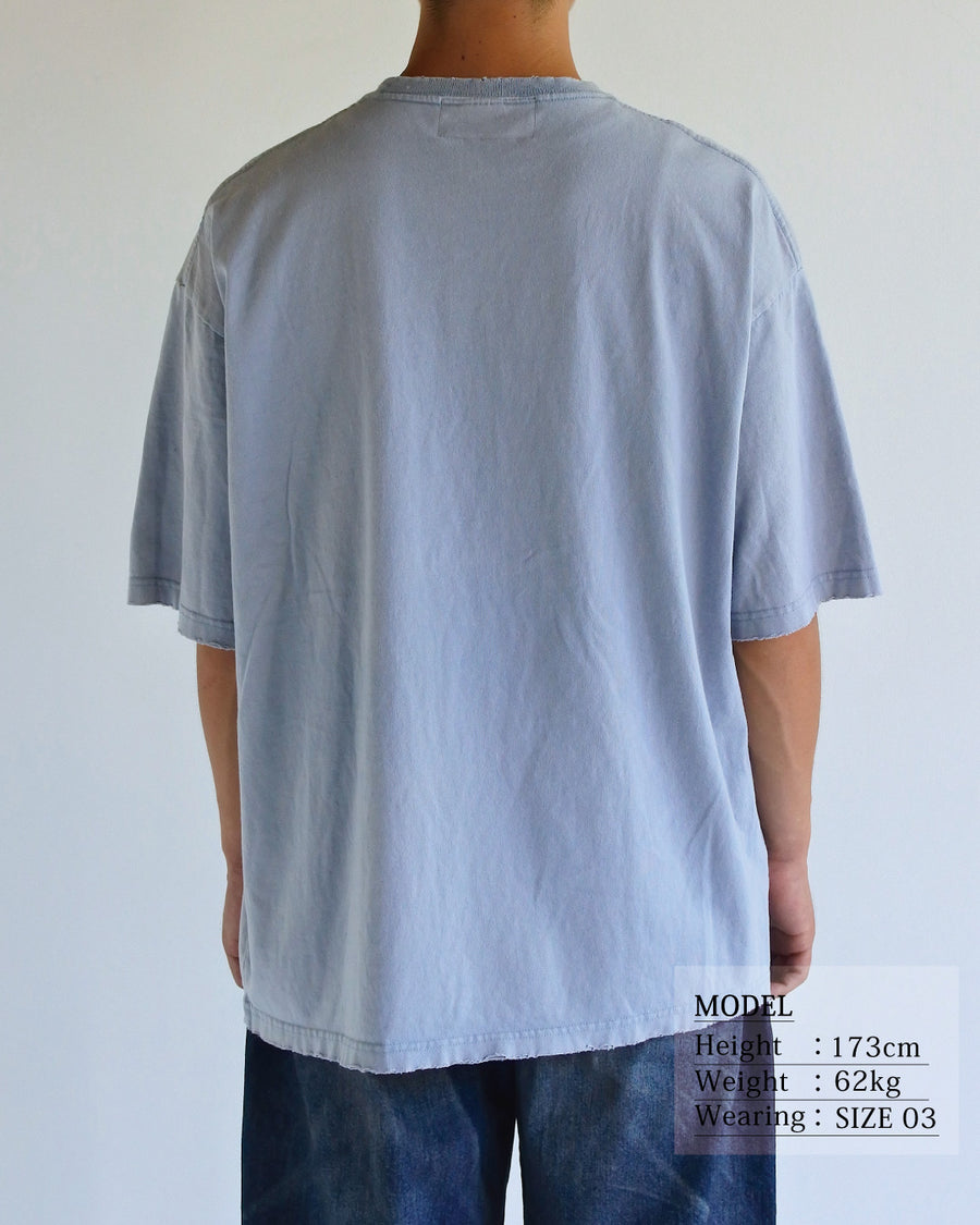 DAMAGED EMB S/S T-S SKY BLUE