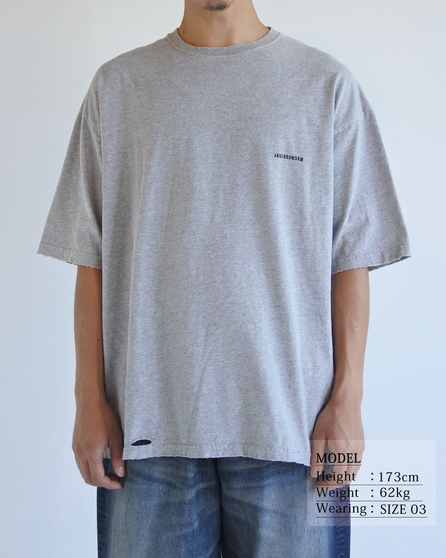 DAMAGED EMB S/S T-S SKY MIX GRAY