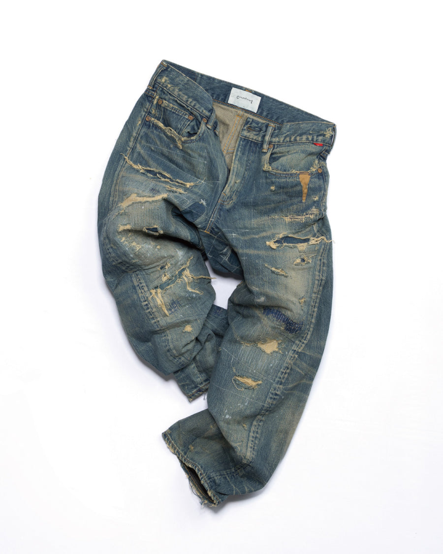 CONTEXT-002-RE DRAPED STRAIGHT 5P DENIM PANTS – TIME RECONSTRUCTED INDIGO(REMAKE)