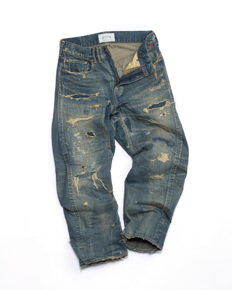 CONTEXT-002-RE DRAPED STRAIGHT 5P DENIM PANTS – TIME RECONSTRUCTED INDIGO(REMAKE)
