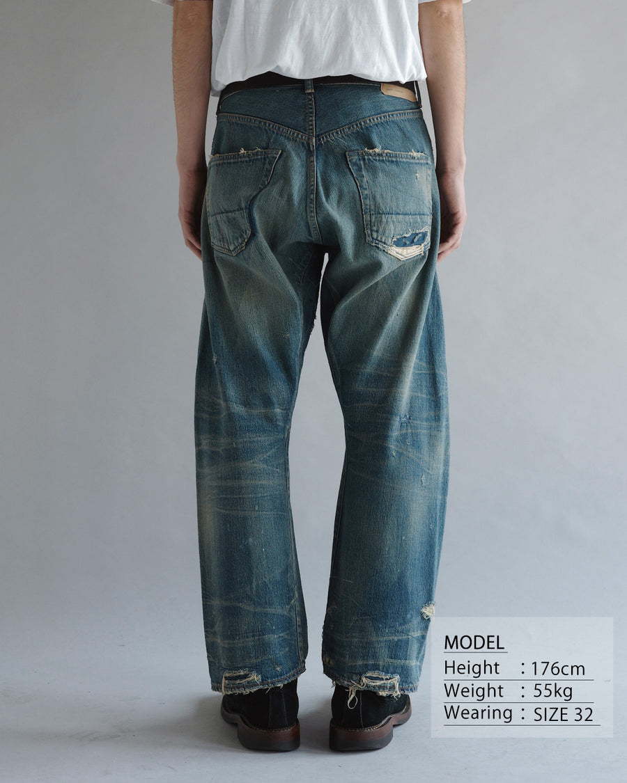 CONTEXT-002-RE DRAPED STRAIGHT 5P DENIM PANTS – TIME RECONSTRUCTED INDIGO(REMAKE) MODEL CUT BACK