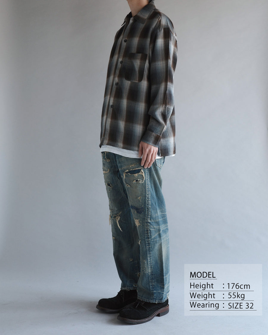 CONTEXT-002-RE DRAPED STRAIGHT 5P DENIM PANTS – TIME RECONSTRUCTED INDIGO(REMAKE) MODEL CUT SIDE