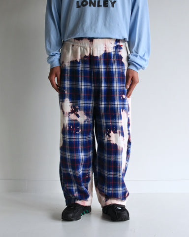 AN317 FLANNEL BLEACH HEM TUCK EASY PANTS BLUE