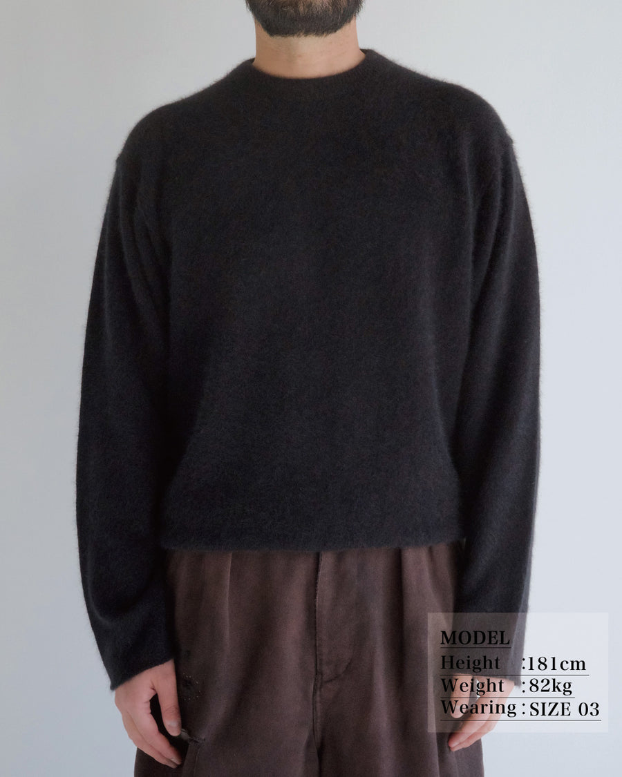 ANACHRONORM フォックス クルーニット ダークブラック | FOXブレンド糸 コーマ加工 シルケットウール シルク混 軽量 ミニマル