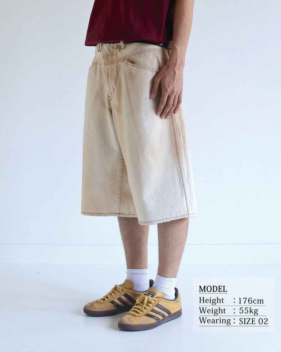 ANACHRONORM フロントヨーク デニムショーツ 生成り | 12oz ムラ糸デニム エイジング加工 アタリ ストリート 日本製