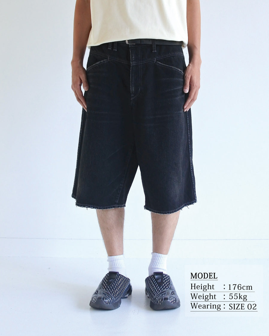 ANACHRONORM フロントヨーク デニムショーツ ブラック | 12oz ムラ糸デニム エイジング加工 アタリ ストリート 日本製