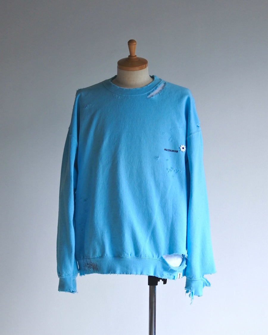 AN20TH-010 AN×NIC HAND PRINT FLOWER DAMAGED SWEAT SKY BLUE