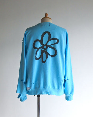 AN20TH-010 AN×NIC HAND PRINT FLOWER DAMAGED SWEAT SKY BLUE