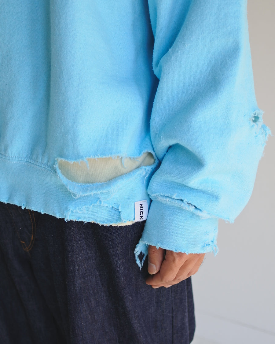 AN20TH-010 AN×NIC HAND PRINT FLOWER DAMAGED SWEAT SKY BLUE