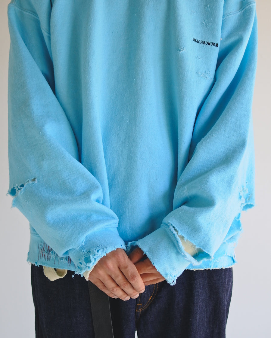 AN20TH-010 AN×NIC HAND PRINT FLOWER DAMAGED SWEAT SKY BLUE