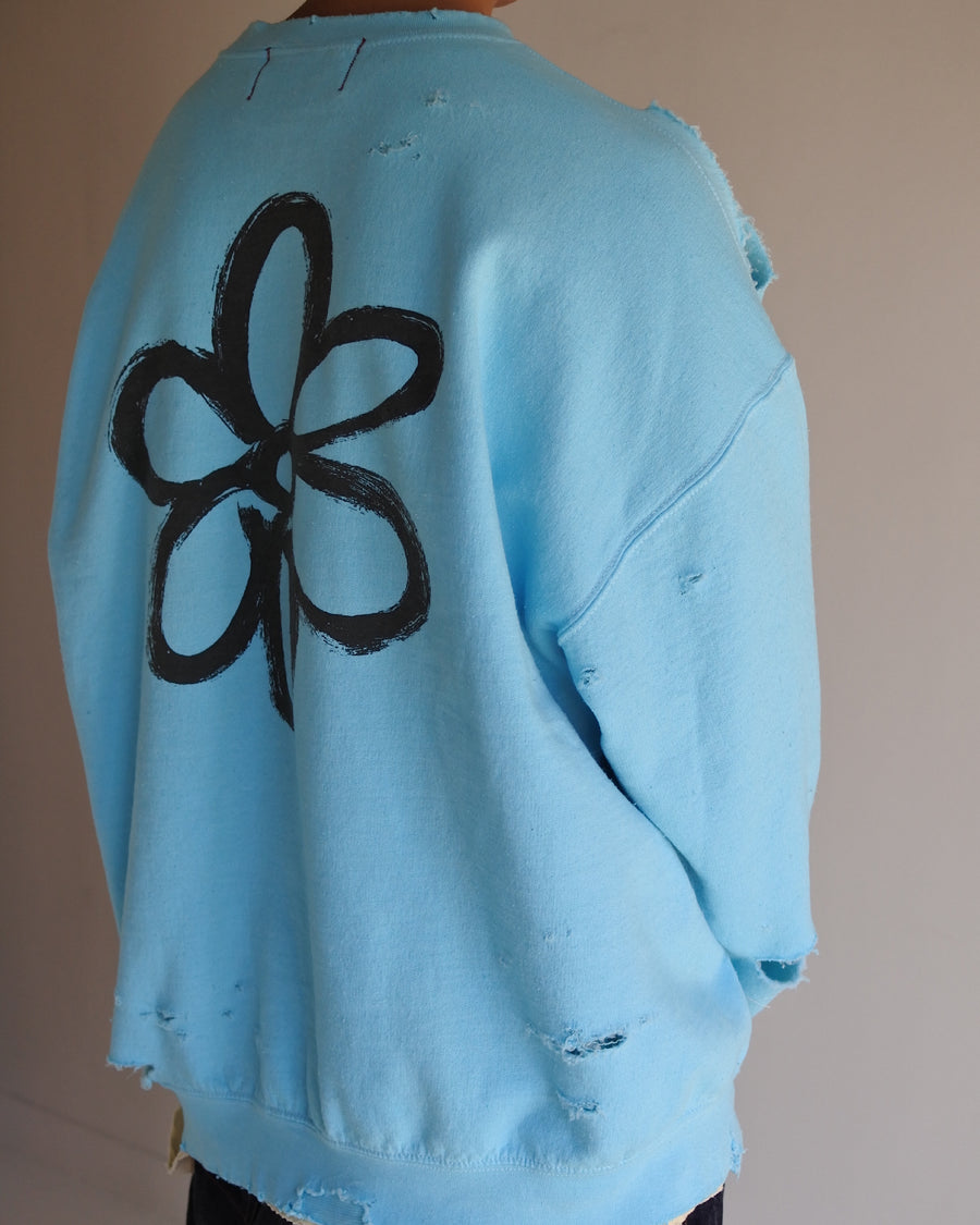 AN20TH-010 AN×NIC HAND PRINT FLOWER DAMAGED SWEAT SKY BLUE