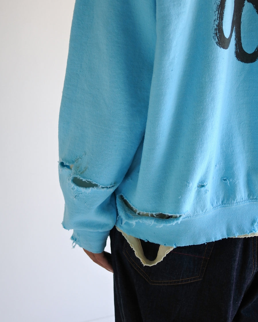 AN20TH-010 AN×NIC HAND PRINT FLOWER DAMAGED SWEAT SKY BLUE