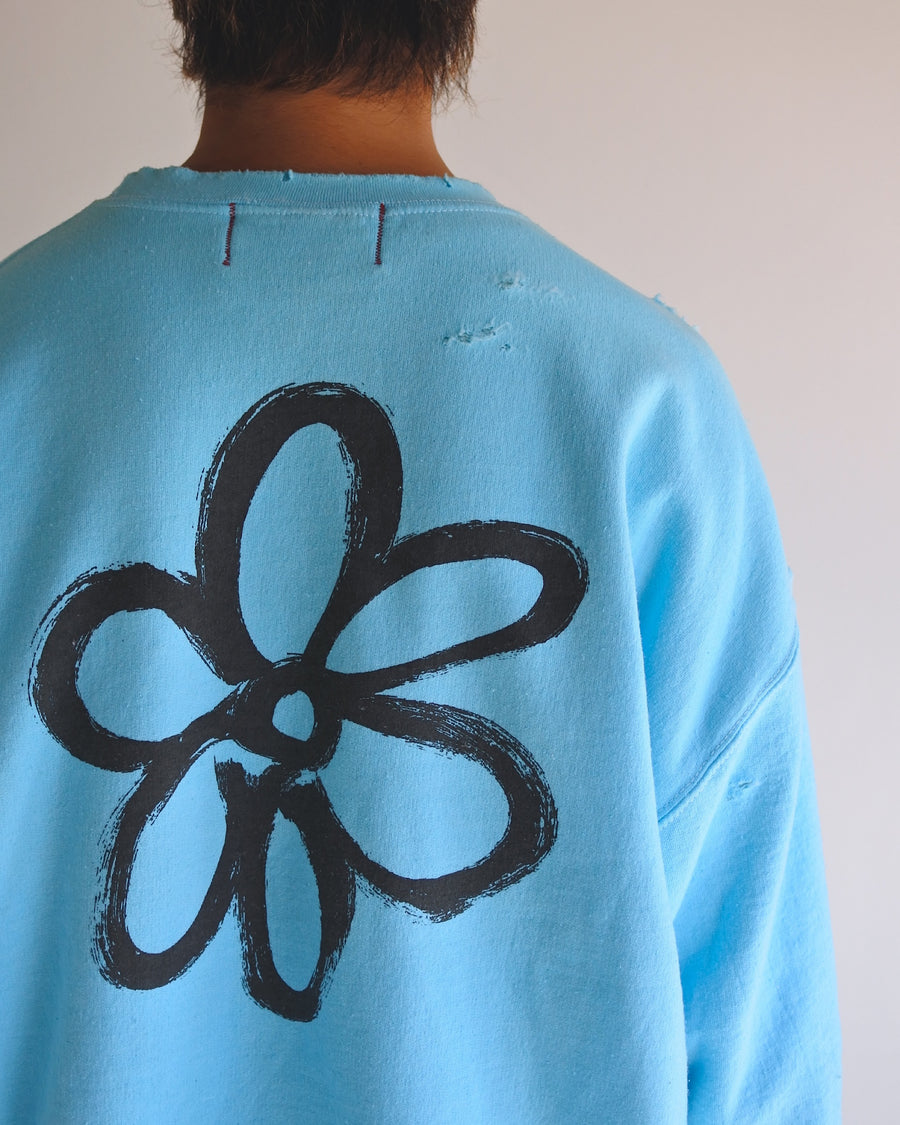 AN20TH-010 AN×NIC HAND PRINT FLOWER DAMAGED SWEAT SKY BLUE