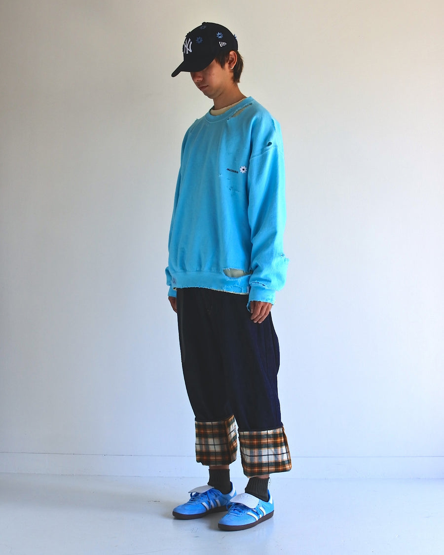 AN20TH-010 AN×NIC HAND PRINT FLOWER DAMAGED SWEAT SKY BLUE