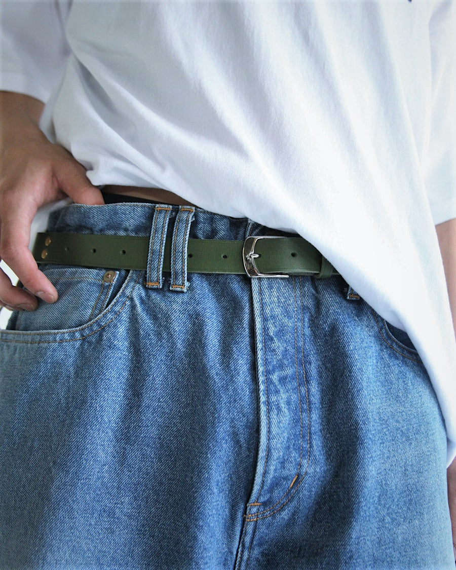 ANBB040 PINBUCKLE RING LEATHER BELT GREEN