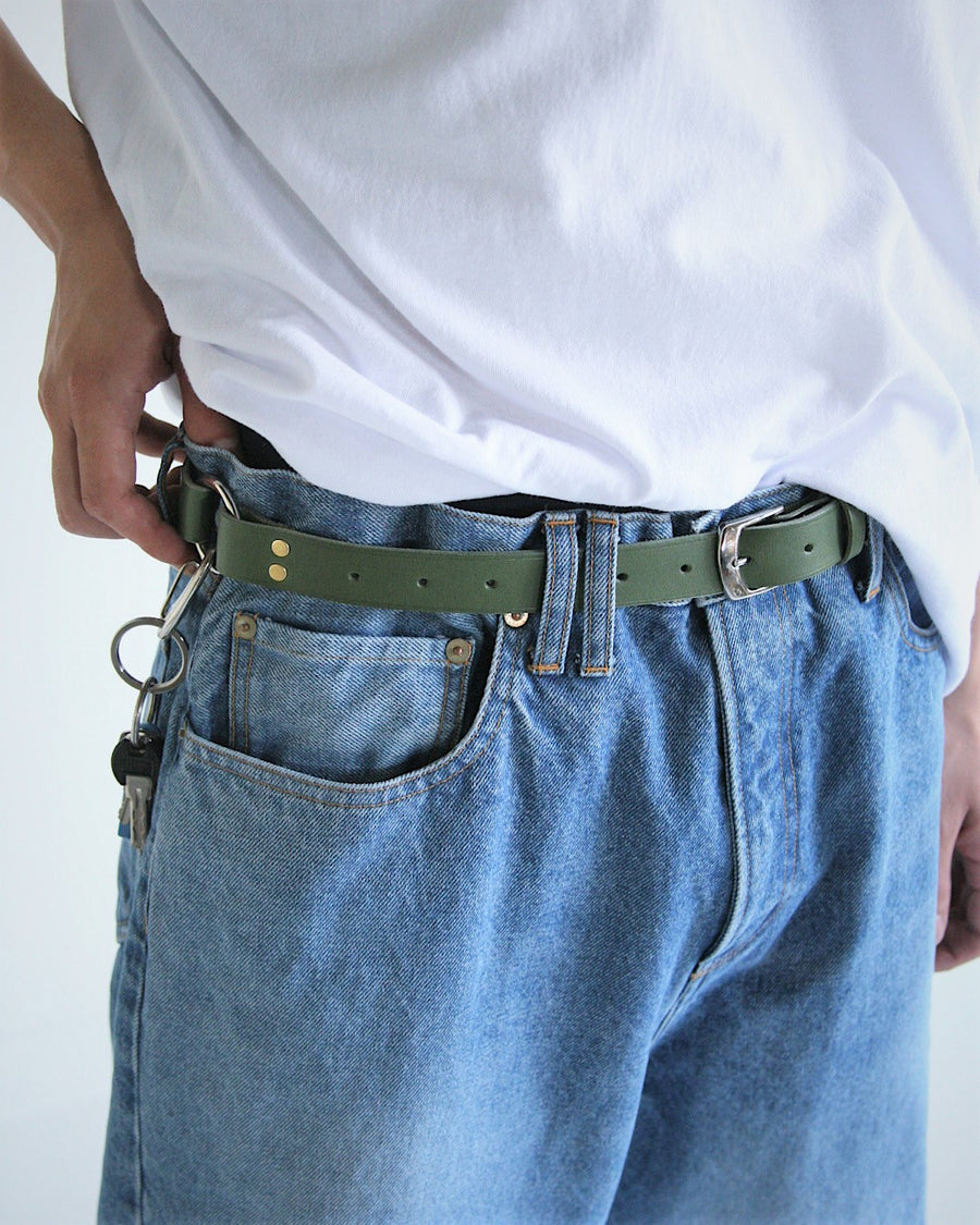 ANBB040 PINBUCKLE RING LEATHER BELT GREEN