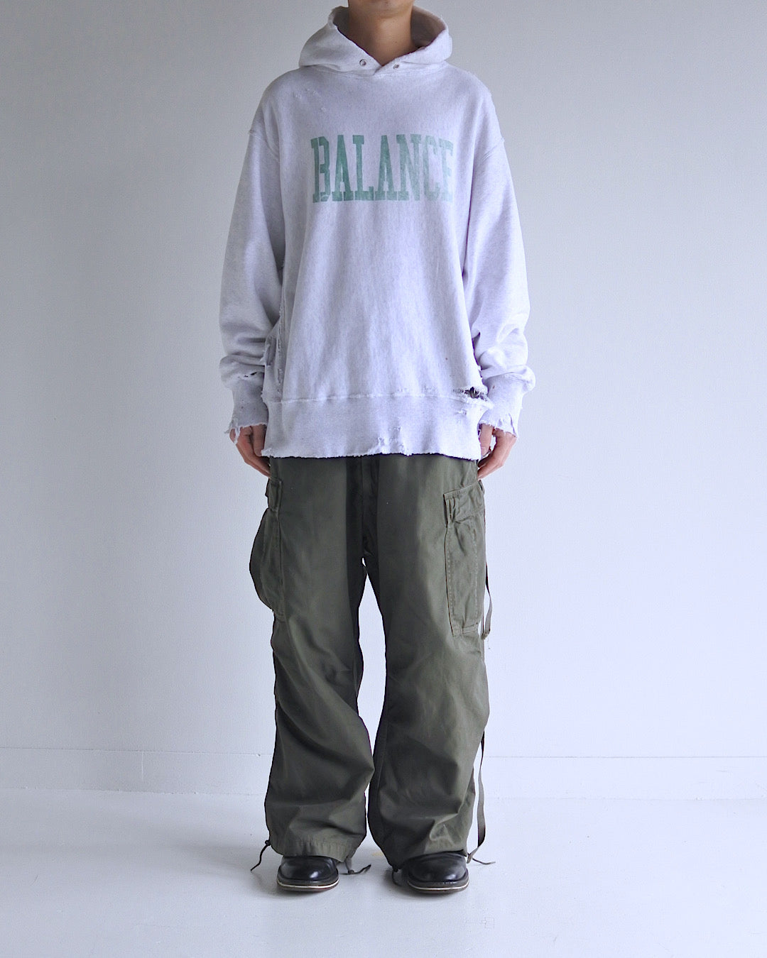 AN331 BALANCE DAMAGED SIDE LIB SWEAT PARKA GREEN PRINT – ANACHRONORM
