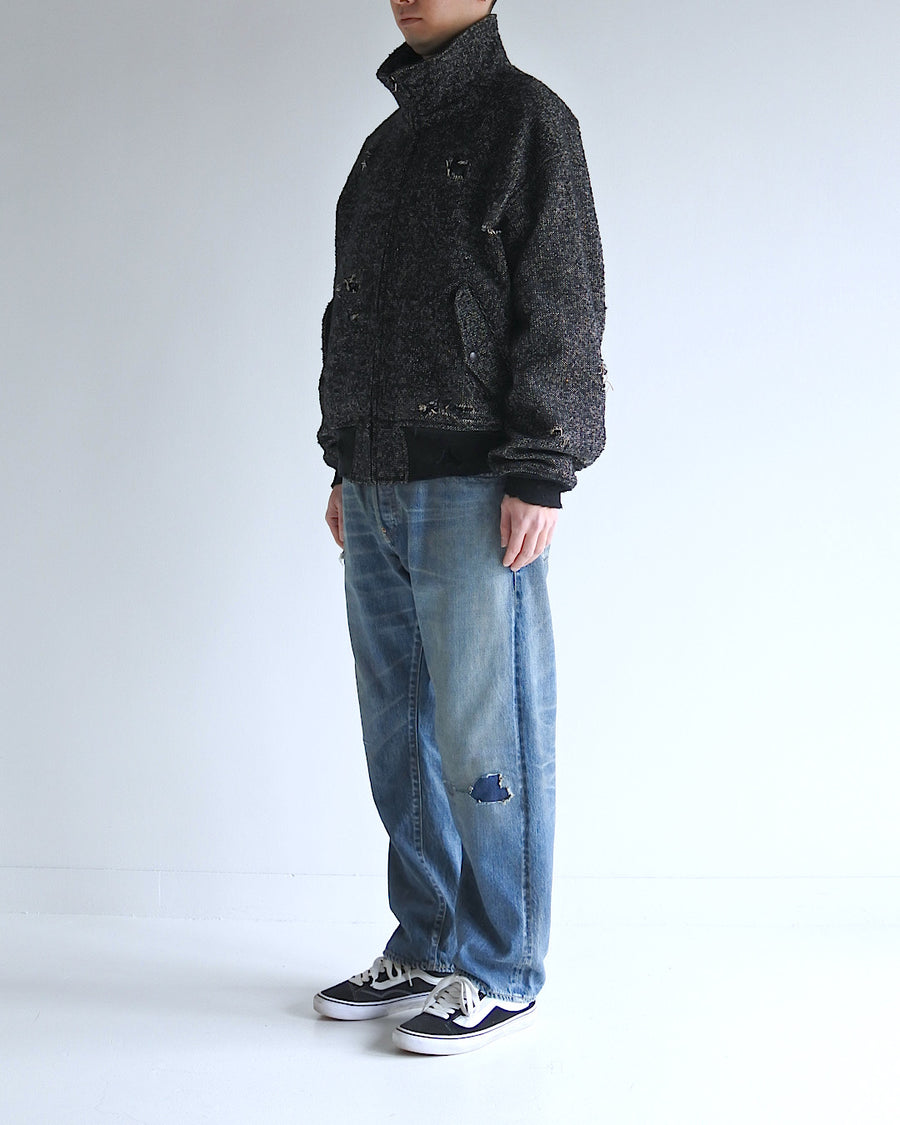 AN320 DAMAGED TWEED DRIZZLER JACKET BLACK