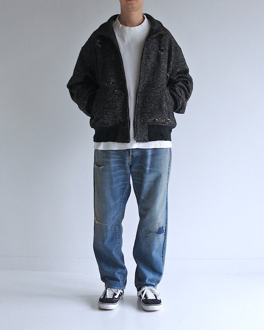 AN320 DAMAGED TWEED DRIZZLER JACKET BLACK