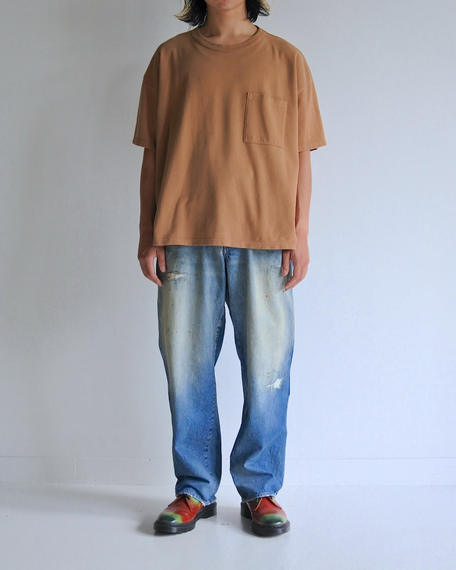 ANACHRONORM / MOSS STITCH POCKET S/S T-S - LIGHT BROWN