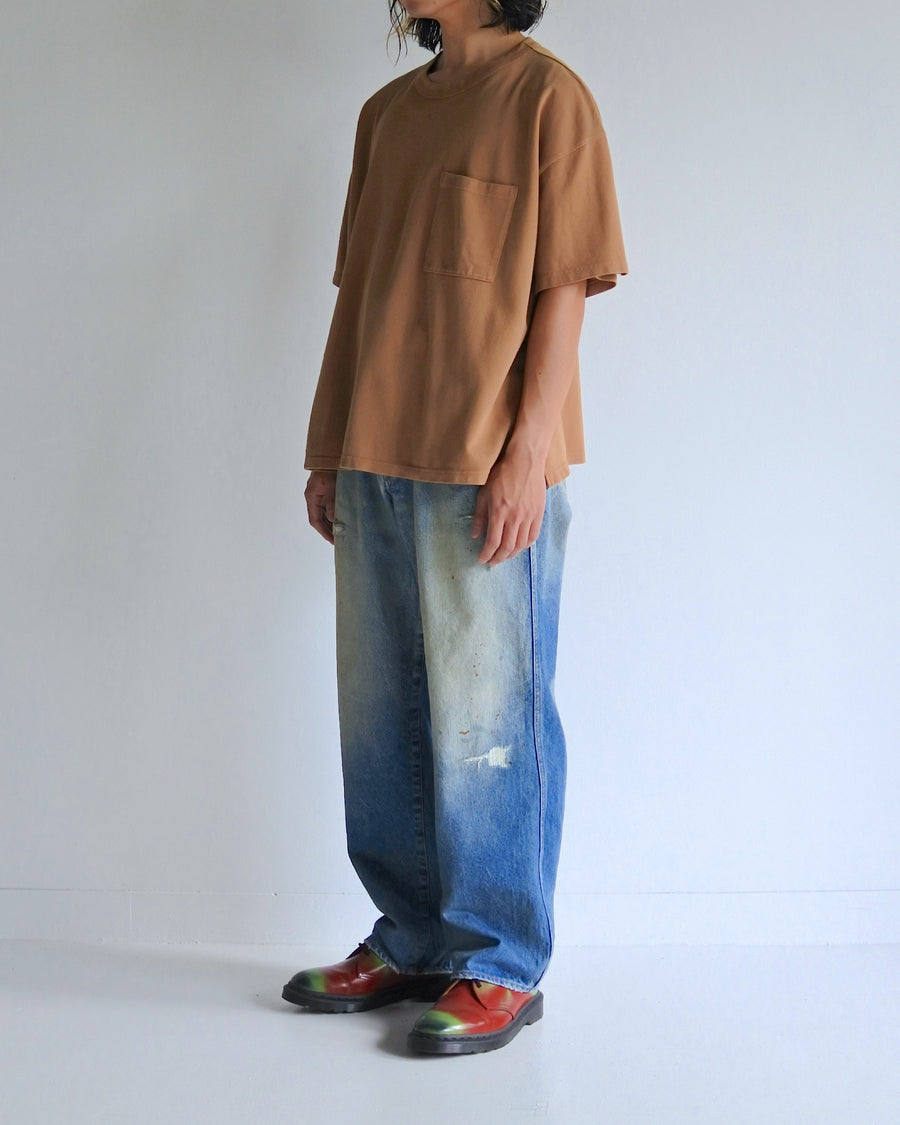 ANACHRONORM / MOSS STITCH POCKET S/S T-S - LIGHT BROWN