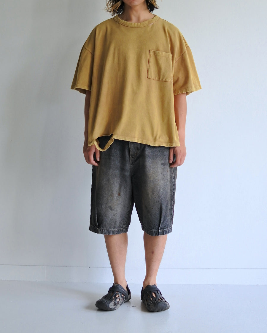 AN353-D MOSS STITCH DAMAGED POCKET S/S T-S LIGHT BROWN