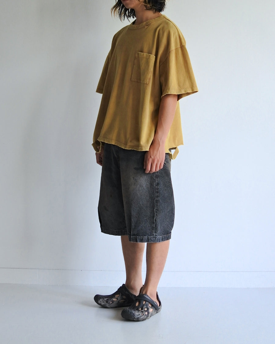 AN353-D MOSS STITCH DAMAGED POCKET S/S T-S LIGHT BROWN