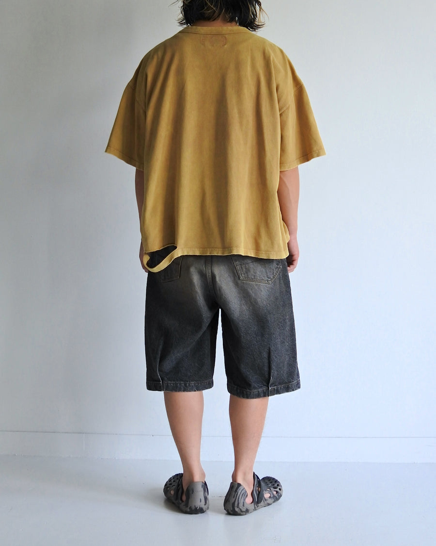 AN353-D MOSS STITCH DAMAGED POCKET S/S T-S LIGHT BROWN