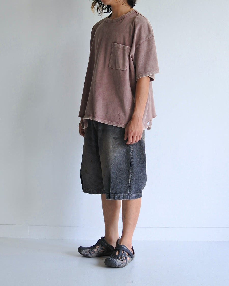 AN353-D MOSS STITCH DAMAGED POCKET S/S T-S BORDEAUX