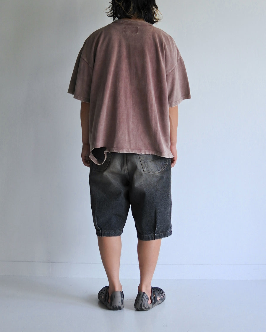 AN353-D MOSS STITCH DAMAGED POCKET S/S T-S BORDEAUX