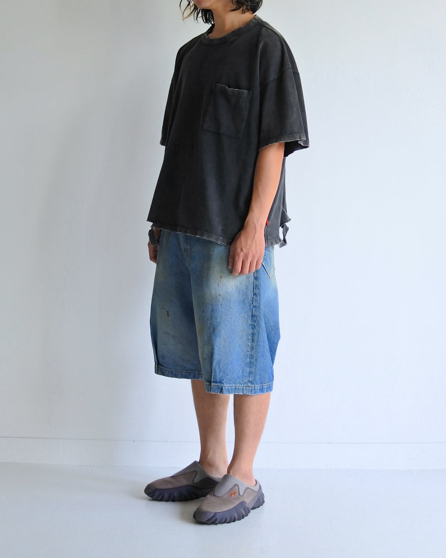 AN353-D MOSS STITCH DAMAGED POCKET S/S T-S BLACK