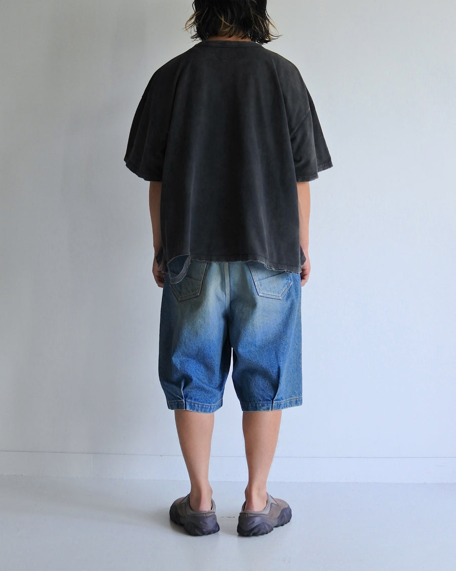 AN353-D MOSS STITCH DAMAGED POCKET S/S T-S BLACK