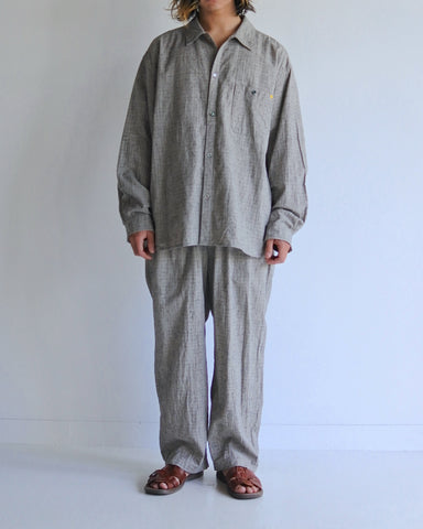 AN348 LINEN PLAID WIDE SHIRTS GRAY